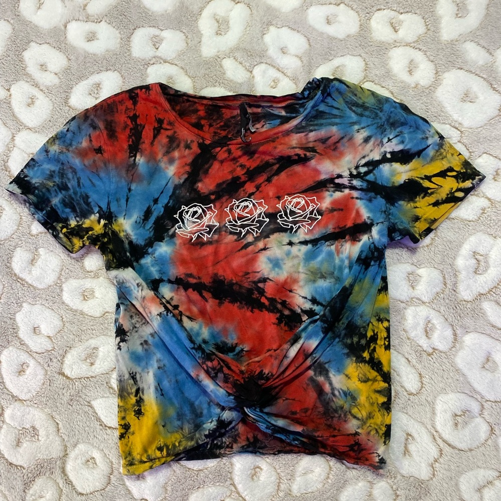 Empyre tie dye rose embroidered crop top